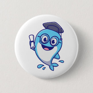 Cute Graduate Whale with Graduation Cap and Diplom Ronde Button 5,7 Cm