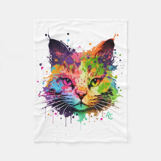 Cute Graffiti Neon Ink Splash Cat Fleece Deken (Voorkant)