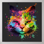 Cute Graffiti Neon Ink Splash Cat Poster (Voorkant)