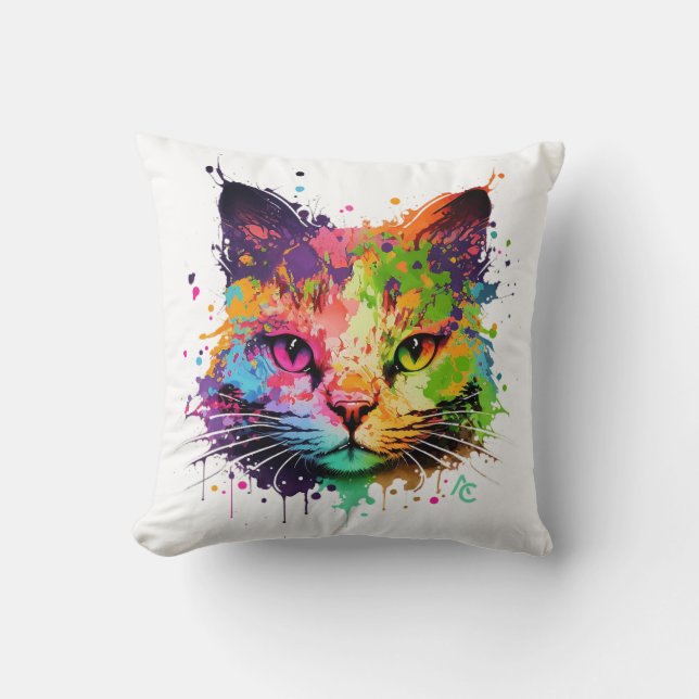 Cute Graffiti Neon Ink Splash Cat Poster Kussen (Voorkant)