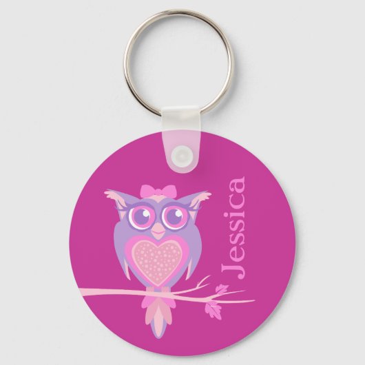 Cute grafische uil meisjes roze naam sleutelhanger (Voorkant)