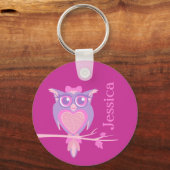 Cute grafische uil meisjes roze naam sleutelhanger (Voorkant)