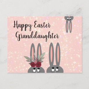 Cute Granddochter Easter Bunnies Pink Floral Briefkaart