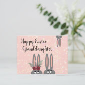Cute Granddochter Easter Bunnies Pink Floral Briefkaart (Staand voorkant)