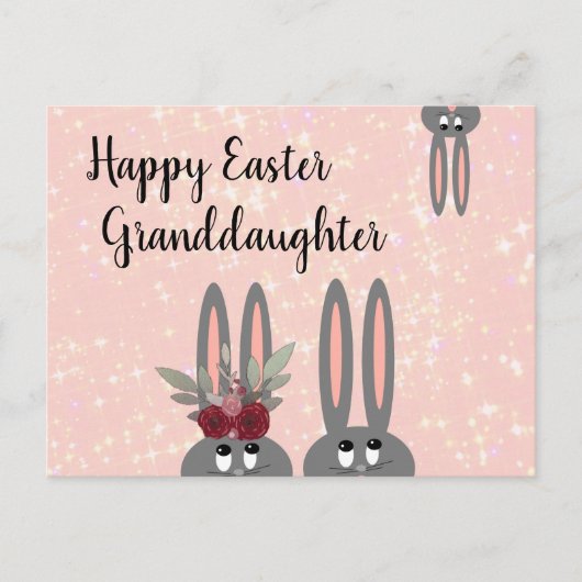 Cute Granddochter Easter Bunnies Pink Floral Briefkaart (Voorkant)