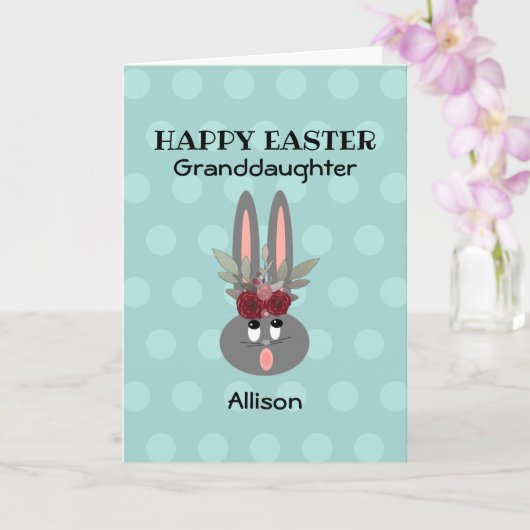 Cute Granddochter Easter Bunny Rabbit Name Kaart (Orchidee)