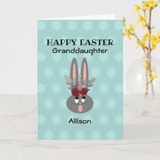 Cute Granddochter Easter Bunny Rabbit Name Kaart (Gele Bloem)