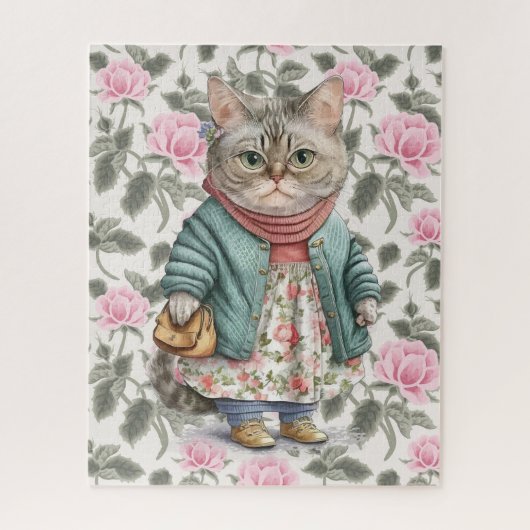 Cute Grandma Cat Pink Floral Schort Sweater Legpuzzel (Verticaal)