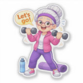 Cute Grandma Exercising Custom-Cut Vinyl Sticker (Voorkant)