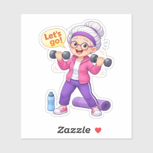 Cute Grandma Exercising Custom-Cut Vinyl Sticker (Vel)
