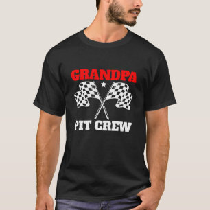 Cute Grandpa Pit Crew Checkered Flags Birthday Rac T-shirt