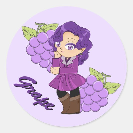 Cute Grape Theme Chibi with Grape Background Ronde Sticker (Voorkant)