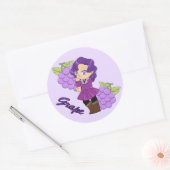Cute Grape Theme Chibi with Grape Background Ronde Sticker (Envelop)