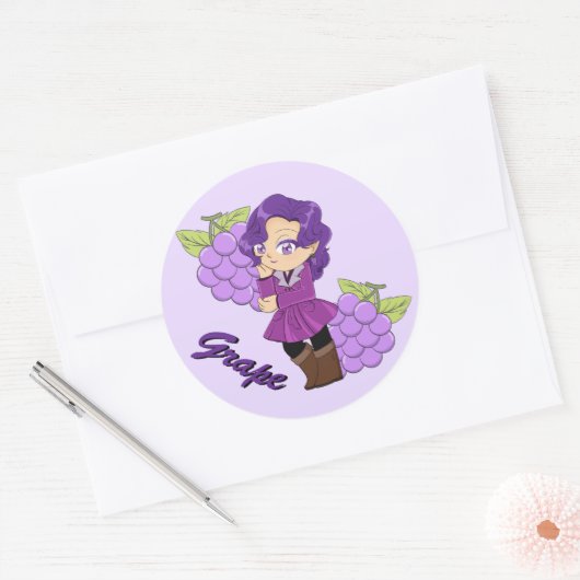 Cute Grape Theme Chibi with Grape Background Ronde Sticker (Envelop)