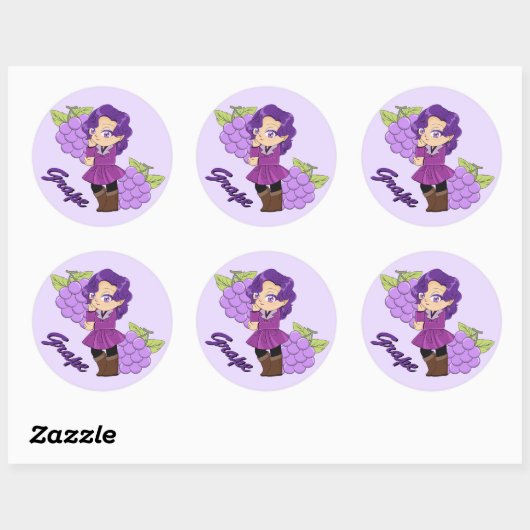 Cute Grape Theme Chibi with Grape Background Ronde Sticker (Vel)