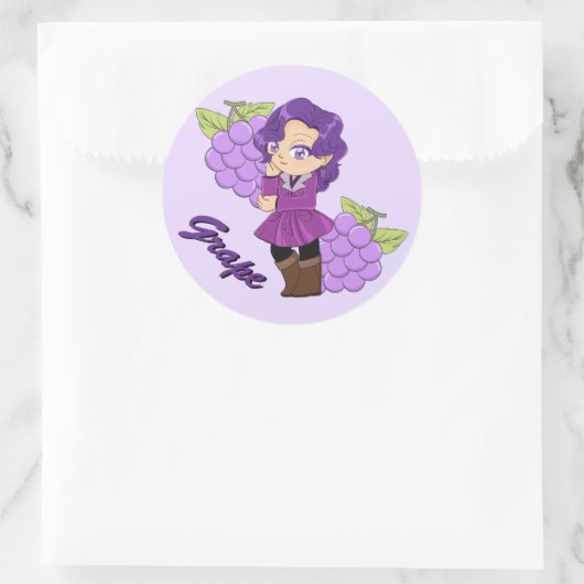 Cute Grape Theme Chibi with Grape Background Ronde Sticker (Tas)