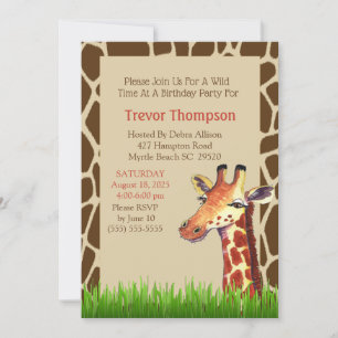 Cute Graphic Giraffe Birthday Party Invitation Kaart