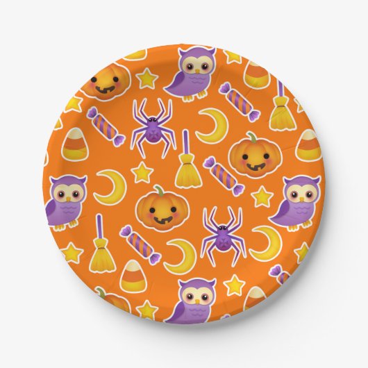 Cute Graphic Halloween Patroon Papieren Bordje (Voorkant)