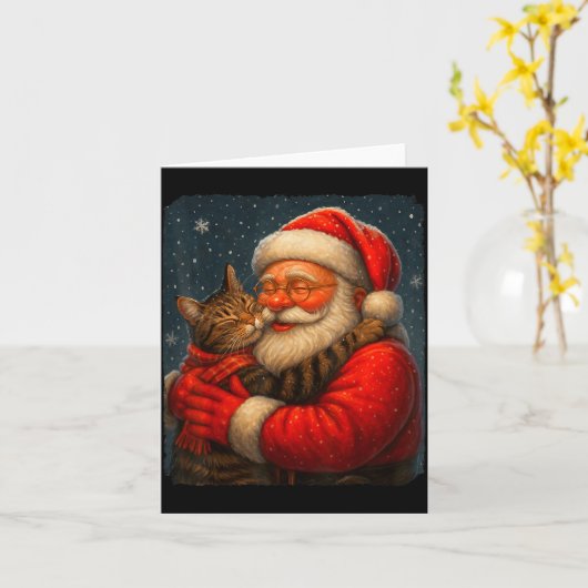 Cute Graphic Santa Hug Cat Christmas Xmas Women Me Kaart (Gele Bloem)