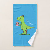 Cute grappengroene t rex dinosaur cartoon bad handdoek (Handdoek)