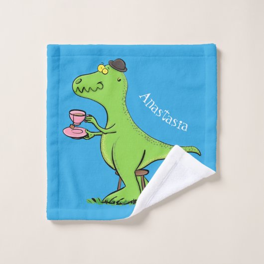 Cute grappengroene t rex dinosaur cartoon bad handdoek (Wasdoekje)