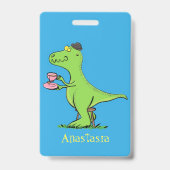 Cute grappengroene t rex dinosaur cartoon badge (Achterkant)