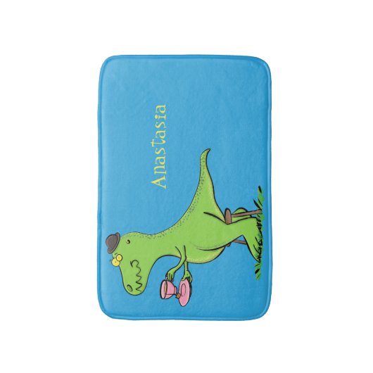 Cute grappengroene t rex dinosaur cartoon badmat (Voorkant Verticaal)