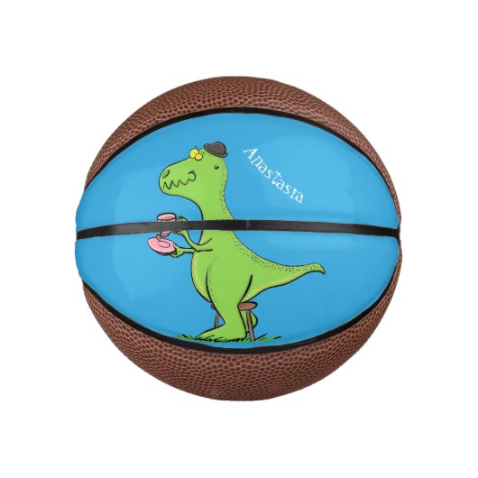 Cute grappengroene t rex dinosaur cartoon basketbal (Voorkant)
