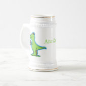 Cute grappengroene t rex dinosaur cartoon bierpul (Voorkant links)