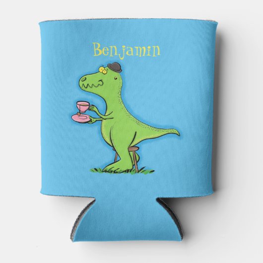 Cute grappengroene t rex dinosaur cartoon blikjeskoeler (Voorkant)