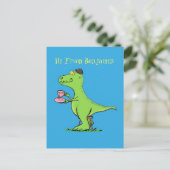 Cute grappengroene t rex dinosaur cartoon briefkaart (Staand voorkant)