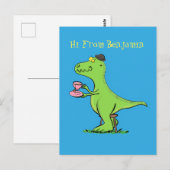 Cute grappengroene t rex dinosaur cartoon briefkaart (Voorkant / Achterkant)