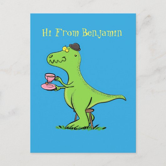 Cute grappengroene t rex dinosaur cartoon briefkaart (Voorkant)