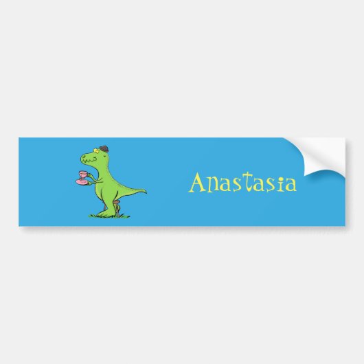 Cute grappengroene t rex dinosaur cartoon bumpersticker (Voorkant)
