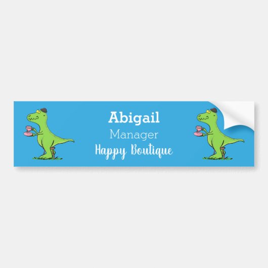 Cute grappengroene t rex dinosaur cartoon bumpersticker (Voorkant)