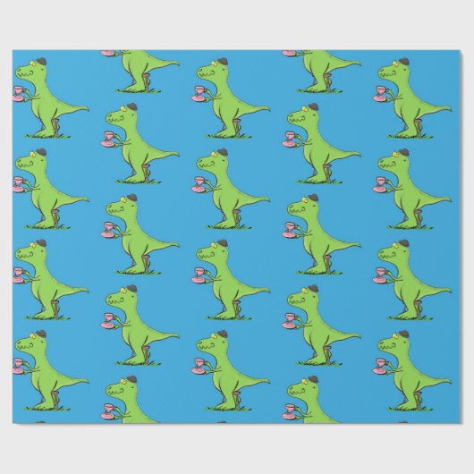 Cute grappengroene t rex dinosaur cartoon cadeaupapier (Vlak)