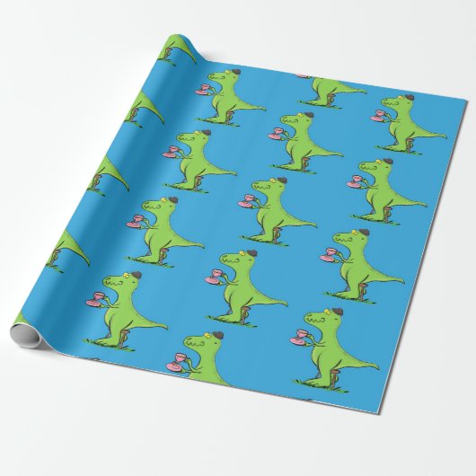 Cute grappengroene t rex dinosaur cartoon cadeaupapier (Uitgerold)