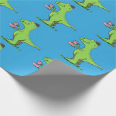 Cute grappengroene t rex dinosaur cartoon cadeaupapier (Hoek)