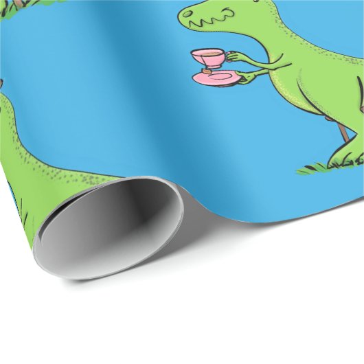 Cute grappengroene t rex dinosaur cartoon cadeaupapier (Rol Hoek)