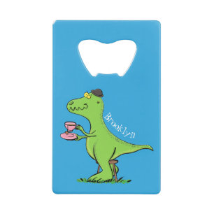 Cute grappengroene t rex dinosaur cartoon creditkaart flessenopener