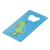 Cute grappengroene t rex dinosaur cartoon creditkaart flessenopener (Achterkant Gekanteld)