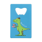 Cute grappengroene t rex dinosaur cartoon creditkaart flessenopener (Achterkant)