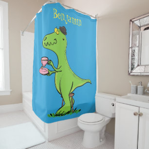 Cute grappengroene t rex dinosaur cartoon douchegordijn