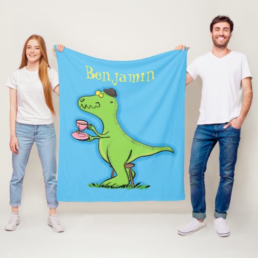 Cute grappengroene t rex dinosaur cartoon fleece deken (In situ)