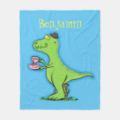Cute grappengroene t rex dinosaur cartoon fleece deken (Voorkant)