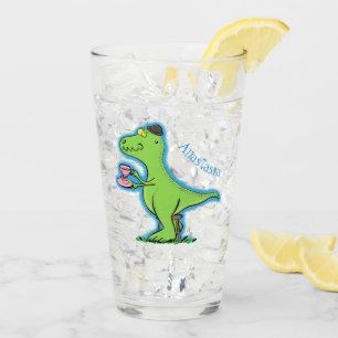 Cute grappengroene t rex dinosaur cartoon glas