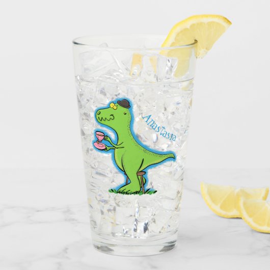 Cute grappengroene t rex dinosaur cartoon glas (Achterkant ijs)