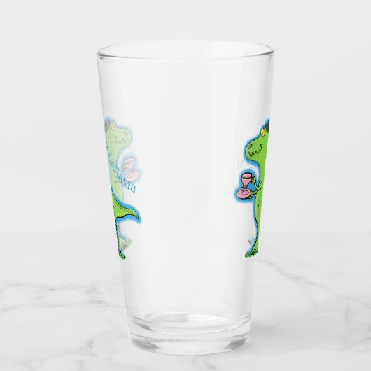 Cute grappengroene t rex dinosaur cartoon glas (Rechts)