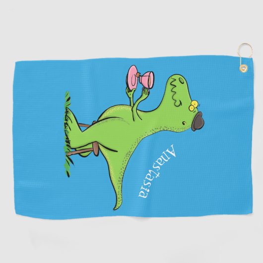Cute grappengroene t rex dinosaur cartoon golfhanddoek (Horizontaal)