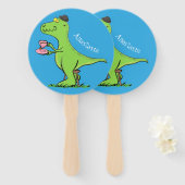 Cute grappengroene t rex dinosaur cartoon handwaaier (Voorkant en achterkant)
